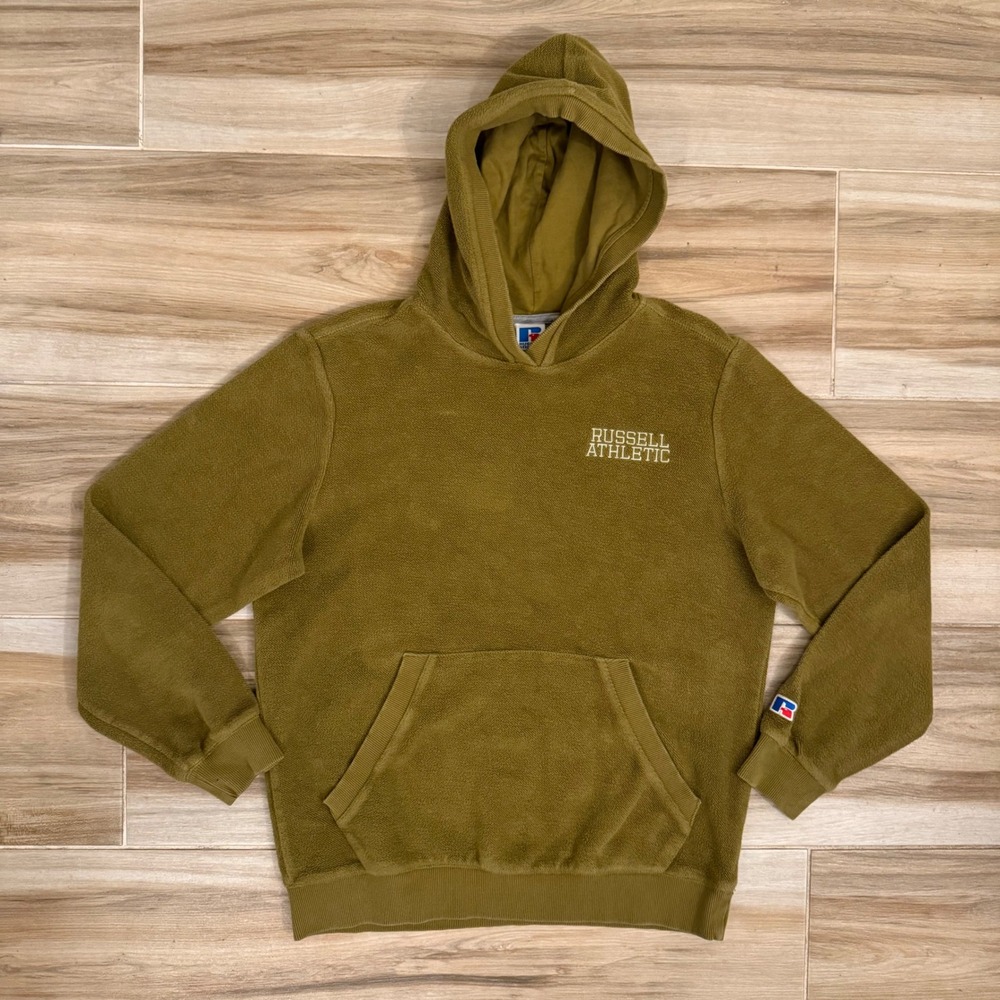 Russell Athletic Mens Fleece Hoodie Olive Green Embroidered Logo Size S P CH